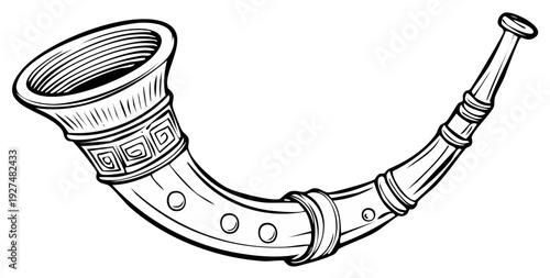 Illustration of a medieval horn instrument with detailed design