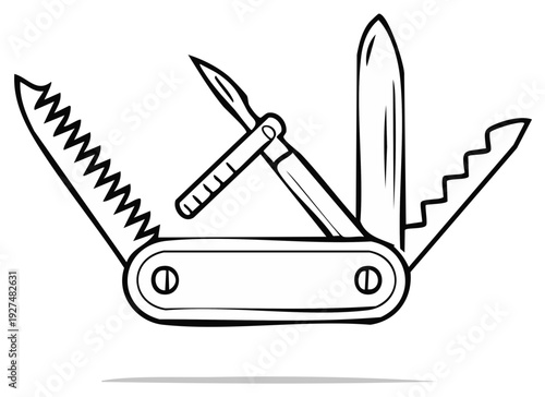 Open Multi-tool Pocket Knife with Saw, Blade, and Awl Tools