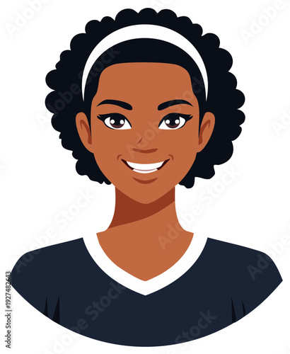Happy African American Woman with Headband Portrait Illustration