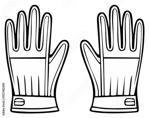 Outline Drawing of Two Winter Gloves with Fingers and Cuffs