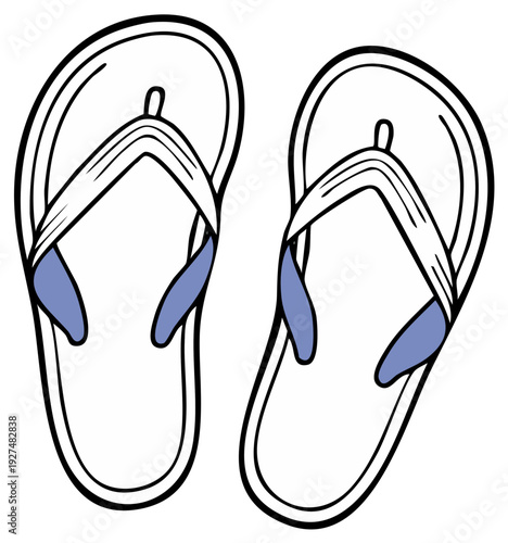 Cartoon illustration of a pair of flip flops for summer wear and beach vacation