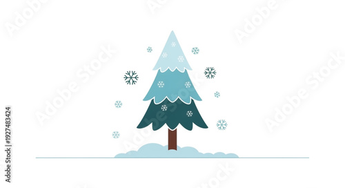 Christmas Tree with Snow Falling Around.