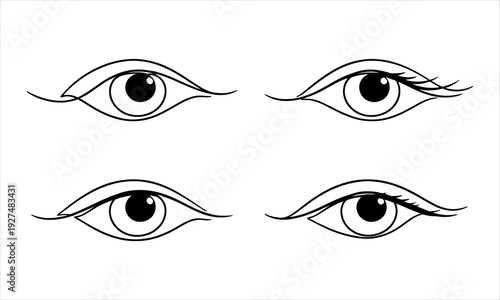 Set of Four Stylized Eye Illustrations with Varying Eyelash Styles