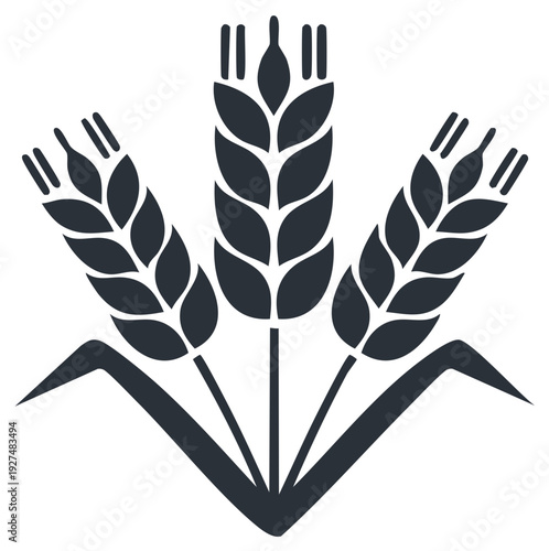 Stylized three wheat stalks icon representing agriculture farming and organic food production