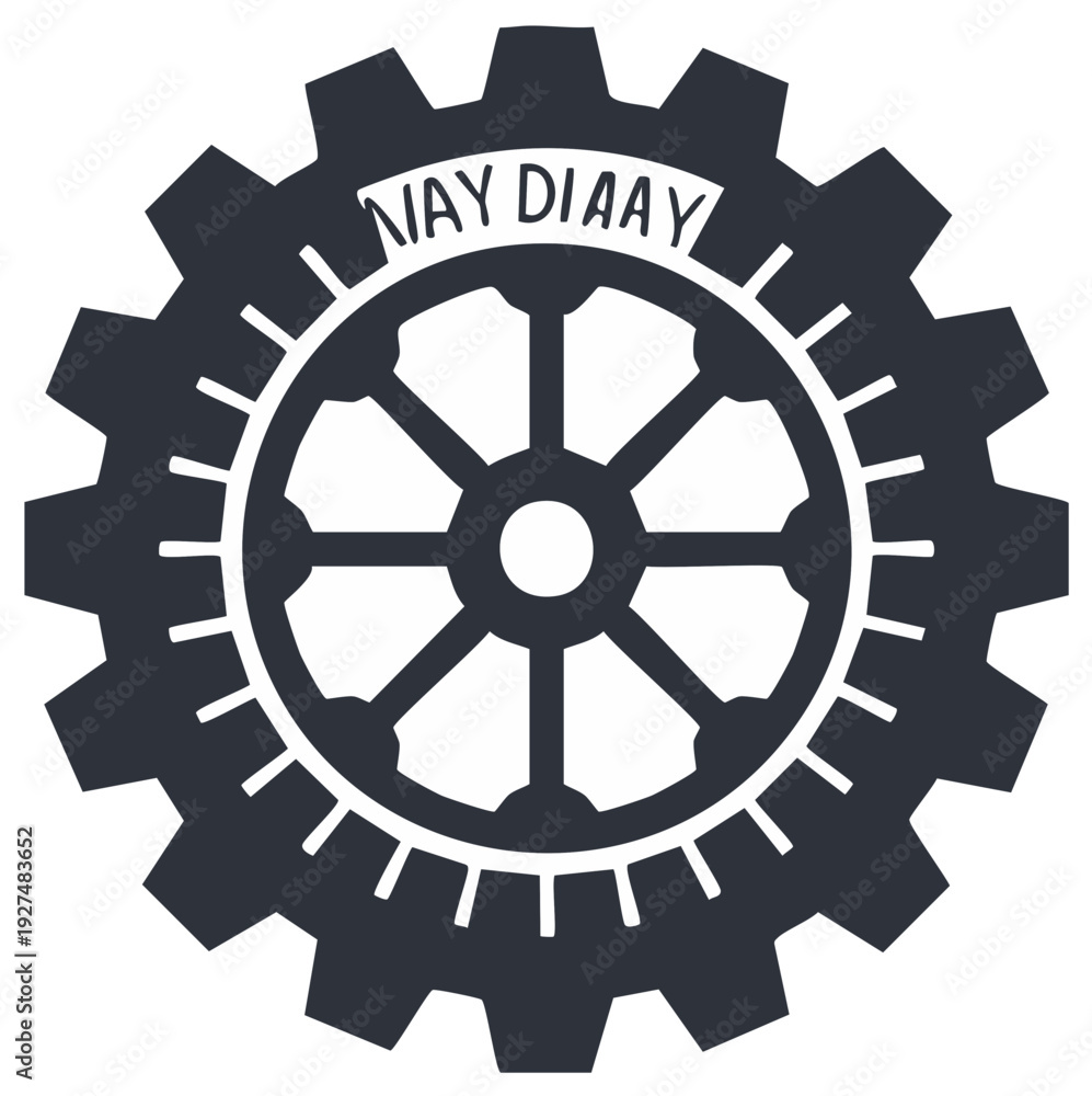 Obraz premium Industrial Gear Cogwheel Symbol with Placeholder Text Mechanical Engineering Vector Logo