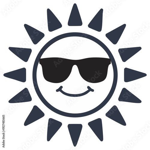 Cool Sun Face with Sunglasses Vector Icon Summer Heat Sunshine Emoji Graphic