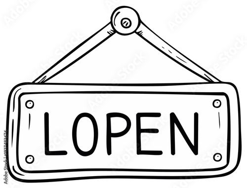 Simple Line Art Open Sign for Business Door Retail Shop and Service Establishment Announcement