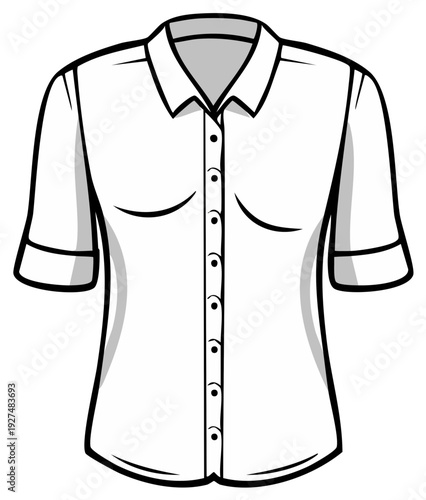 Illustration of a stylish white collared shirt for women, button up design, vector art