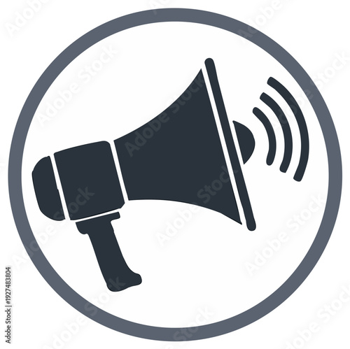 Circular Megaphone Icon Symbol with Sound Waves Emitting