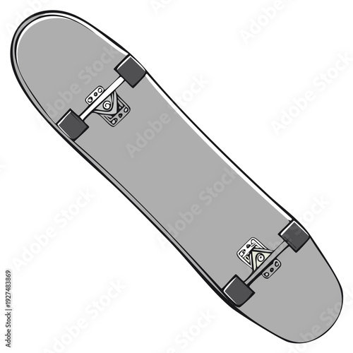 Gray Skateboard With Black Wheels And Trucks Isolated On White Background Illustration