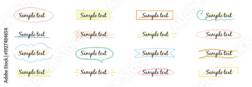 Frame text box hand drawn set. Frame line ribbon banner underline handwriting doodle marker pen title. Cute simple vintage circle, box, oval text simple marker banner. Vector illustration