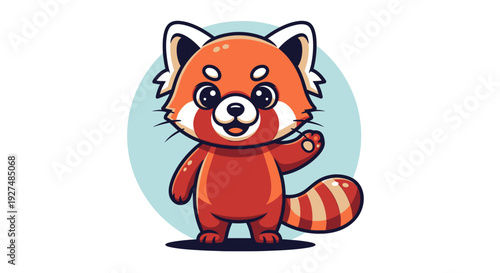 Adorable cartoon red panda standing on hind legs with a friendly gesture.