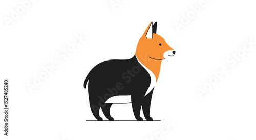 Simple illustration of a dog with orange head and black body.