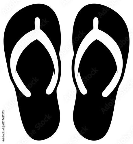Pair of black and white summer flip flops graphic illustration simple vector icon