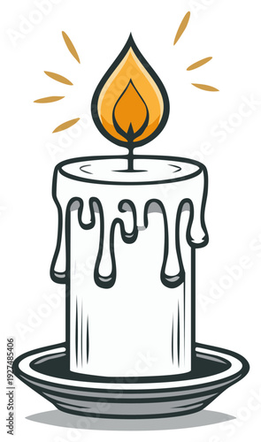 Radiant Candle with Dripping Wax Provides Light and Warmth Illuminating the Darkness with Golden Flickering Flame on a Decorative Holder