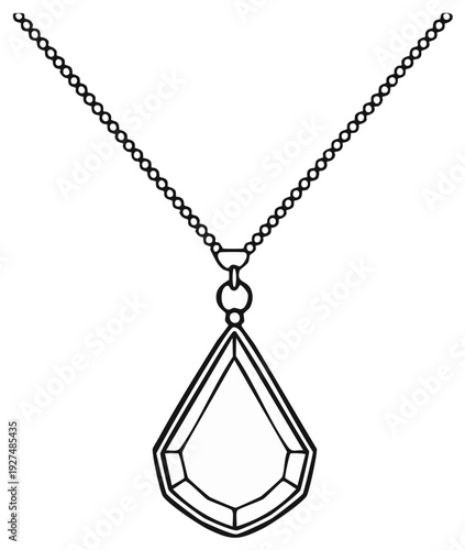 Pendant outline drawing - chain necklace jewelry fashion elegant design illustration