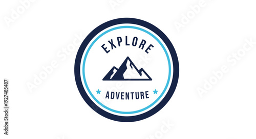 Explore Adventure Logo with Mountains and Circular Frame.