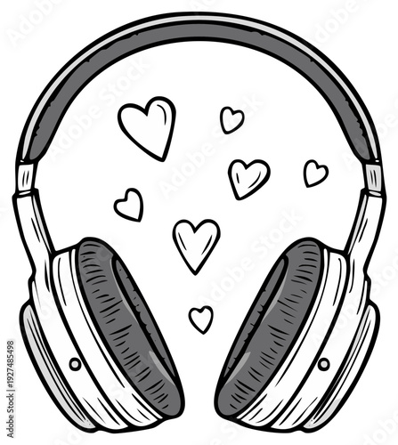 Headphones with Heart Symbols Illustration of Music Love and Audio Listening Experience