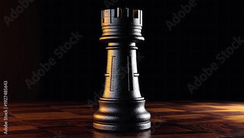 Solitary black rook chess piece