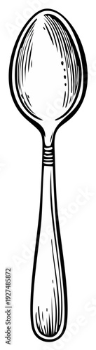Engraved Metal Spoon Outline Hand Drawn Sketch Vintage Kitchen Utensil