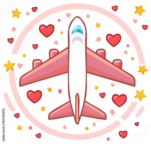 Pink Airplane with Hearts and Stars Festive Design