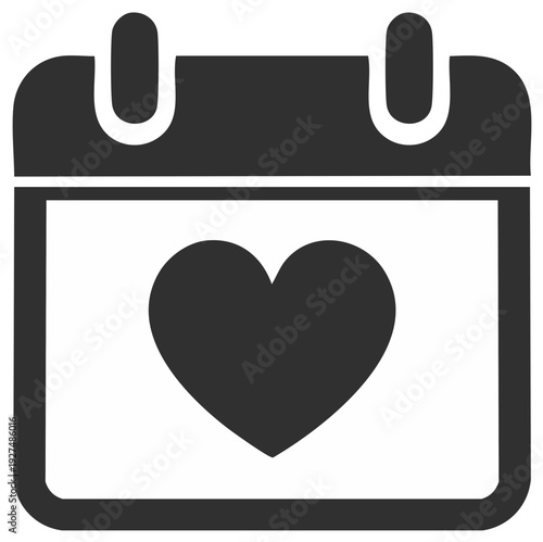 Vector calendar icon with a prominent heart symbol marking a special romantic event date or anniversary celebration