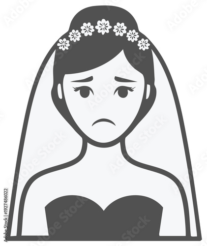 Unhappy Bride Graphic with Veil and Floral Crown Sad Expression