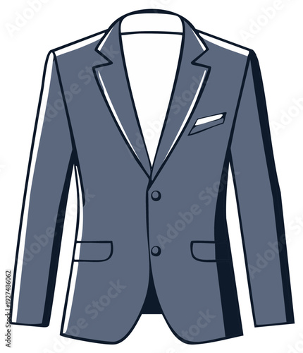 Formal Blue Suit Jacket with Lapels and Pocket Square Illustration