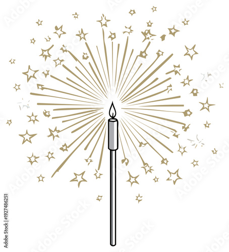 Golden Starburst with Candle Flame Festive Celebration Graphic Element Decoration Icon