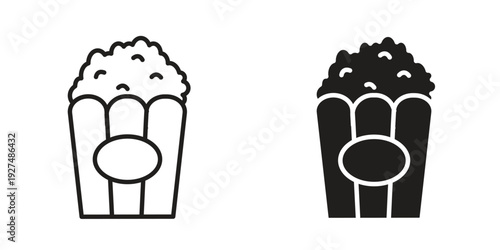Popcorn icon suitable design silhouette and line art style on white background