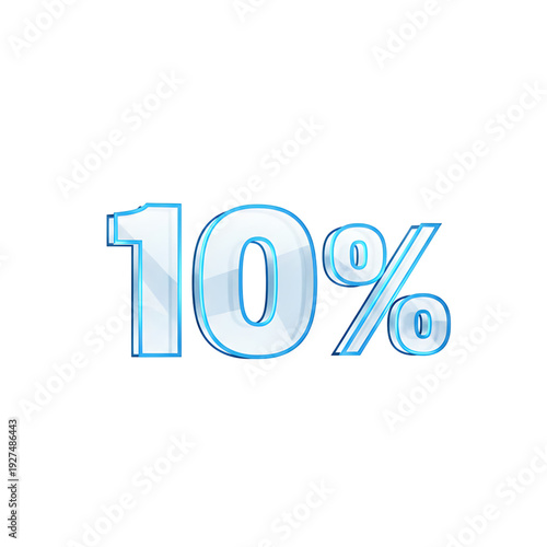 A large, light blue 10 percent symbol on a transparent background, viewed directly from the front, symbolizing a discount or sale