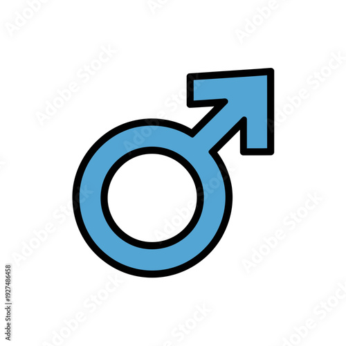 A blue male gender symbol icon with a black outline on a white background
