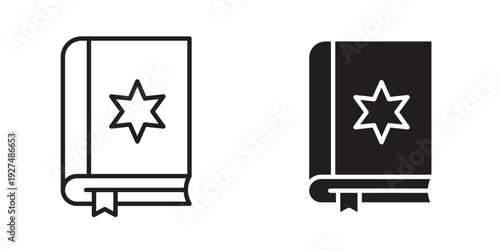 Quran book icon suitable design silhouette and line art style on white background