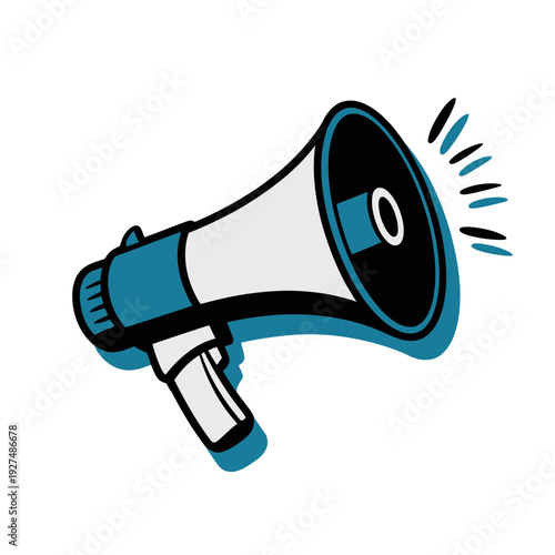 A colorful illustration of a megaphone with sound waves emanating from it