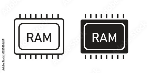 Ram memory icon suitable design silhouette and line art style on white background