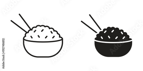 Rice bowl icon suitable design silhouette and line art style on white background