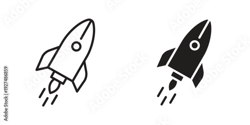 Rocket launch icon suitable design silhouette and line art style on white background