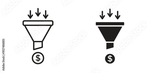 Sales funnel icon suitable design silhouette and line art style on white background
