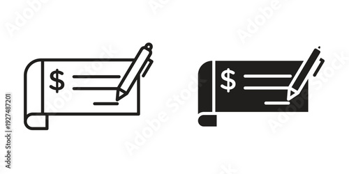 Signing cheque icon suitable design silhouette and line art style on white background