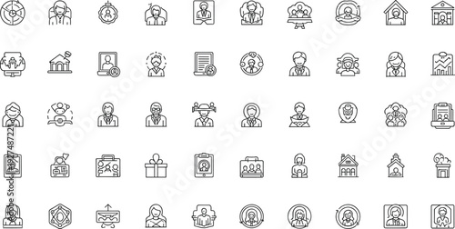 Employee Benefits HR Line Icon Set, Work Life Balance, Retirement Insurance, Vacation, Career Growth, Family Support Vector Symbols Pack