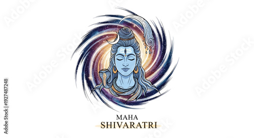 Illustration of Lord Shiva's face surrounded by colorful swirling patterns celebrating Maha Shivaratri, a significant Hindu festival.