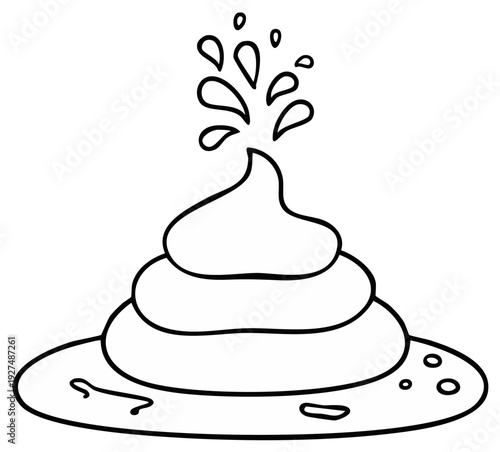 Cartoon drawing of a pile of feces with water droplets, line art