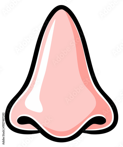 Stylized Pink Human Nose with Black Outline on White Background Vector Art