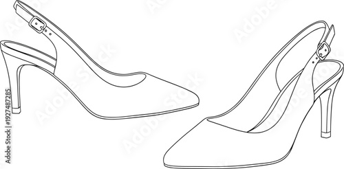 Stylish slingback stiletto heels outline illustration side view elegant women high heel shoes minimalist line art