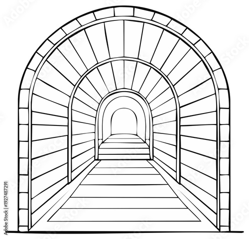 Tunnel perspective drawing archways line art illustration
