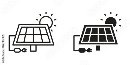 Solar energy icon suitable design silhouette and line art style on white background