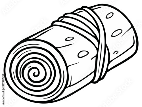 Rolled up sleeping bag with tied straps illustration