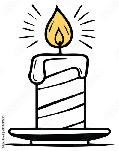 Cartoon candle illustration with a bright yellow flame and wax dripping.