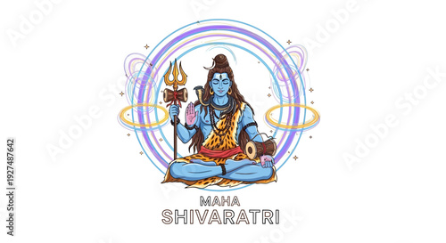 Illustration of Lord Shiva sitting in meditation during Maha Shivaratri, a significant Hindu festival also known as the Festival of Shiva or Sacred Night.