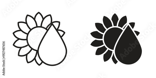 Sunflower oil icon suitable design silhouette and line art style on white background
